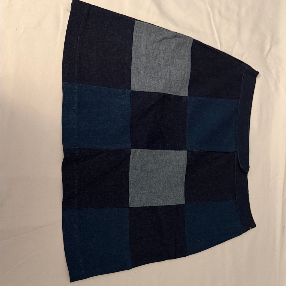 Dex Blue and Gray Checkered Mini Skirt